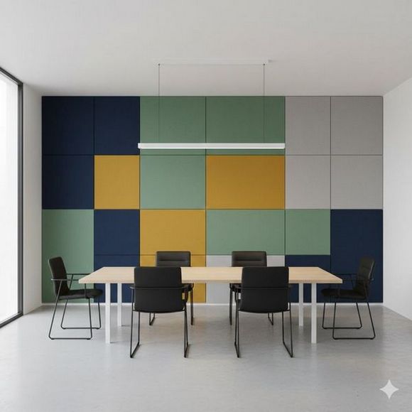 окрашенные акустические панели по RAL в интерьере переговорной