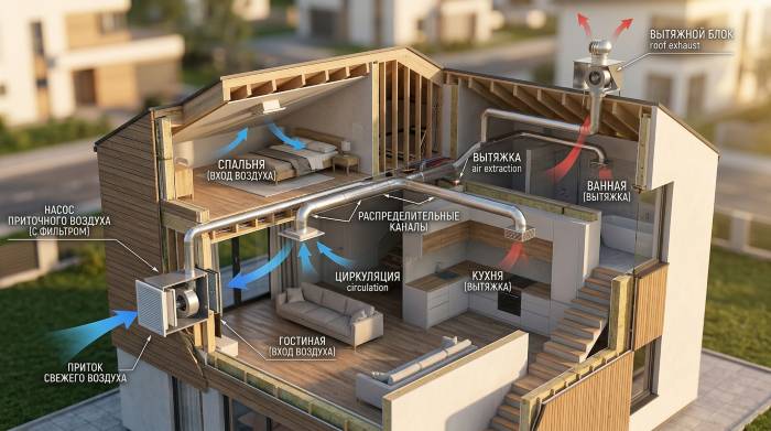 Схема работы вентиляционной системы в доме